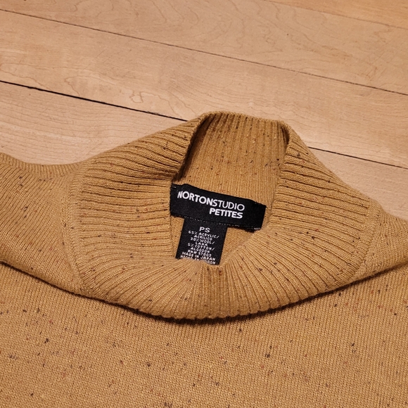 Vintage Mustard Tan Fleck Short Sleeve Sweater Acrylic Wool Nortonstudios Petite - Picture 6 of 7